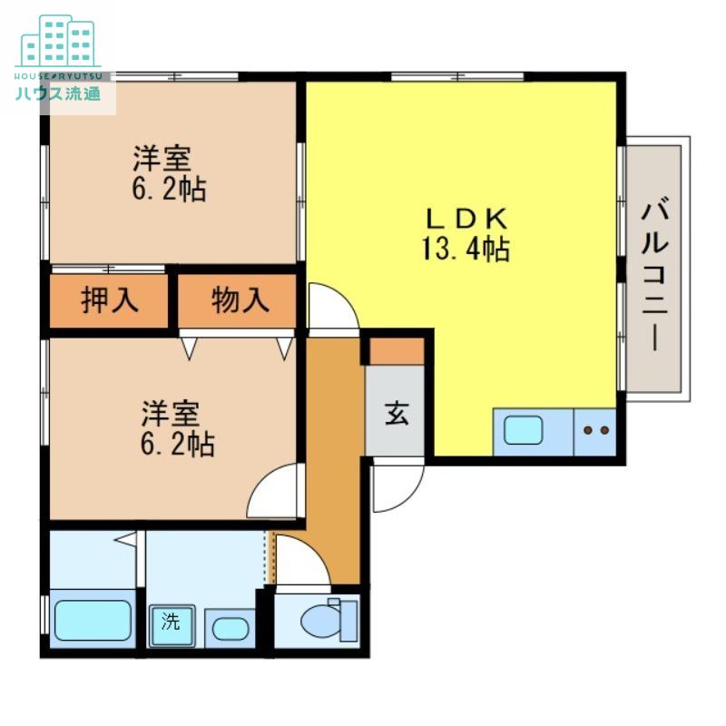 ハイカムールおびたB(2LDK/2階)の間取り写真
