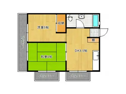IT本町(2DK/5階)の間取り写真