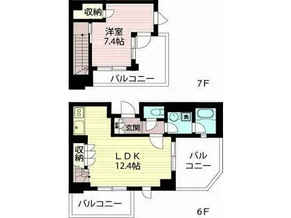エスティメゾン北新宿(1LDK/6階)の間取り写真