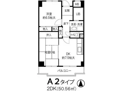 加島フラット(2DK/8階)の間取り写真