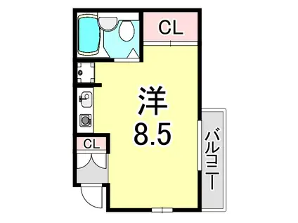 地下鉄西神・山手線 大倉山駅(兵庫) 徒歩16分 2階建 築30年(ワンルーム/2階)の間取り写真