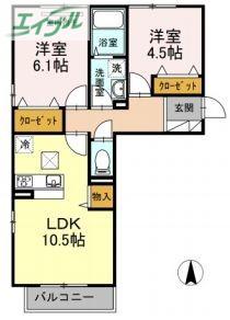 シャトレー(2LDK/1階)の間取り写真