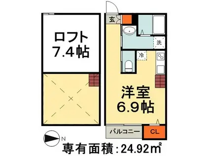 エスカーダソガ(ワンルーム/2階)の間取り写真