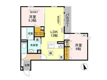 WISTERIA寺家(2LDK/1階)の間取り写真