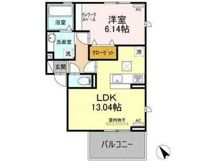 パピヨン A棟(1LDK/1階)の間取り写真