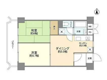 中落合ガーデニア(2DK/9階)の間取り写真