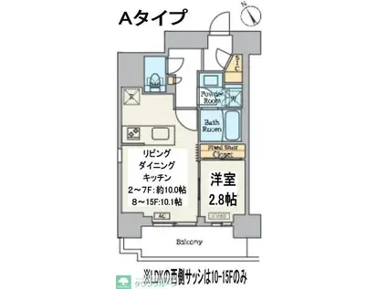 クレストコート門前仲町(1LDK/15階)の間取り写真