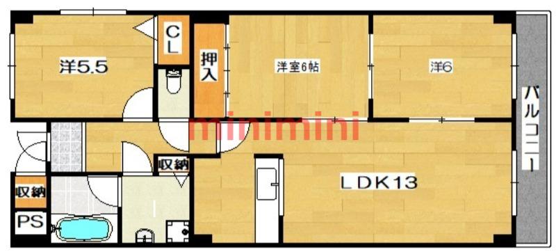 フェルザ南茨木(3LDK/1階)の間取り写真