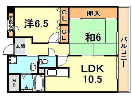 エンターレジデンス御影(2LDK/6階)の間取り写真