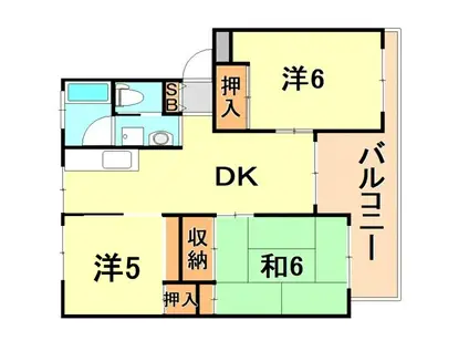 岩園サニーハイツ(3DK/4階)の間取り写真