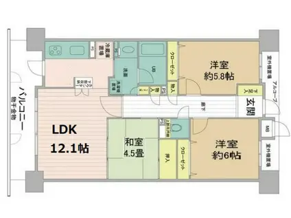 ダイアパレス三宮エスタシオ(3LDK/6階)の間取り写真