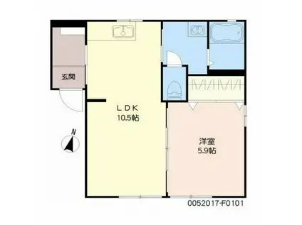 美し浜F(1LDK/1階)の間取り写真