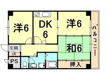 フェイバリー甲東園1・2(3DK/3階)の間取り写真