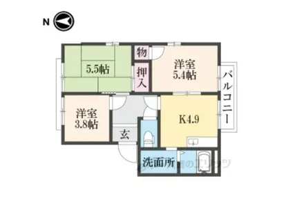 サニープラザB(3K/2階)の間取り写真