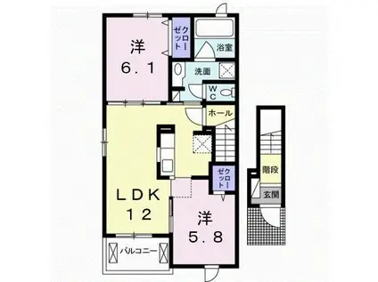 エスカーザ(2LDK/2階)の間取り写真