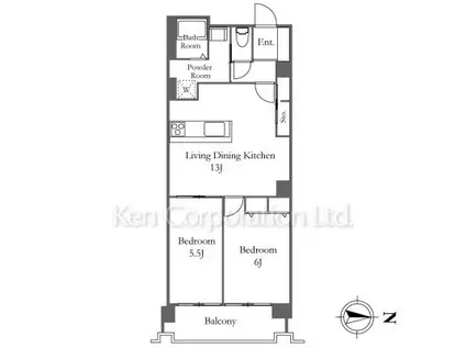 六本木ビュータワー(2LDK/10階)の間取り写真
