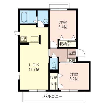 ヴィライーストB(2LDK/2階)の間取り写真
