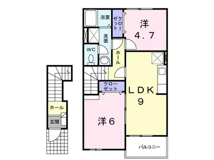 アプローズA棟(2LDK/2階)の間取り写真