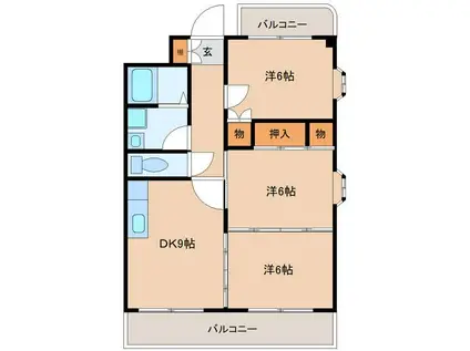 ヴィラクレストA(3DK/3階)の間取り写真