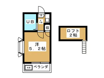 スリーエイト(1K/2階)の間取り写真