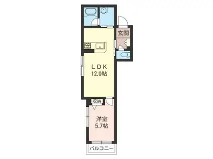 BIANCO NERO(1LDK/2階)の間取り写真