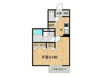 パークサイド(1K/2階)の間取り写真