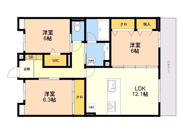 SINFARIA六本松(3LDK/3階)の間取り写真