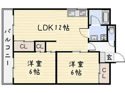 グランドハイツ湯川(2LDK/3階)の間取り写真