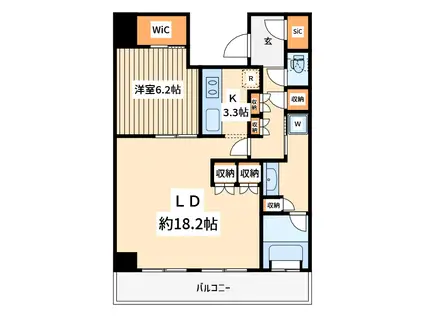 リヴァリエC棟(1LDK/26階)の間取り写真