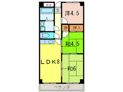 エーワンハウス(3LDK/1階)の間取り写真