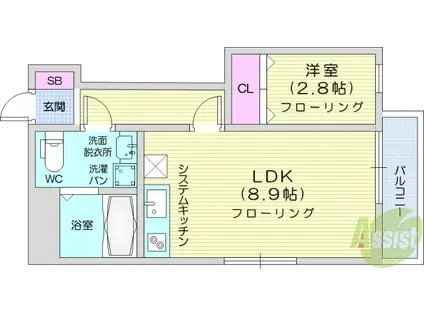 メリディアン多賀城南宮 弐番館(1LDK/2階)の間取り写真