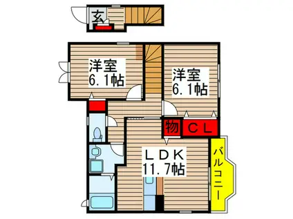 カーサ・ベラフォンテ(2LDK/2階)の間取り写真