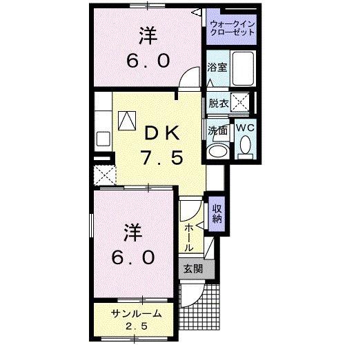 クラール土器西B(2DK/1階)の間取り写真