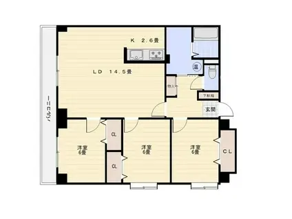 秀弐番館(3LDK/4階)の間取り写真