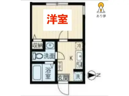 アベニール三ツ沢中町 A棟(1K/1階)の間取り写真