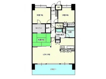 ポレスターブロードシティ若松町(3LDK/11階)の間取り写真