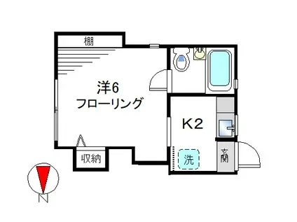 ホワイトハイムB棟(1K/2階)の間取り写真