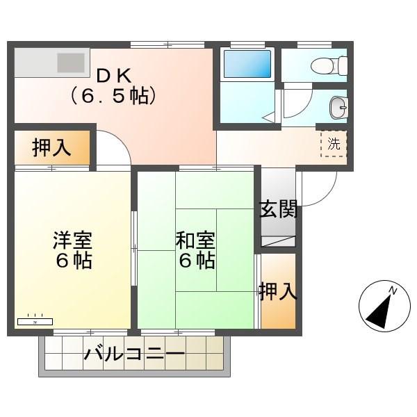 ピースタウン・アイリス B(2DK/2階)の間取り写真