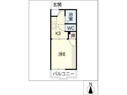グリンピアB(1K/1階)の間取り写真