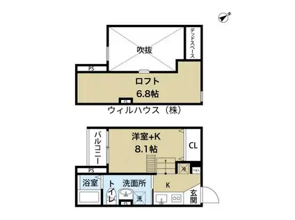 ウィステリアージュ堺東(1K/1階)の間取り写真