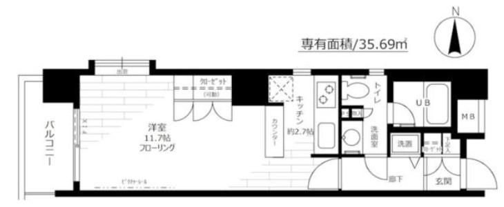 アーバンクリスタル九段下(1K/9階)の間取り写真