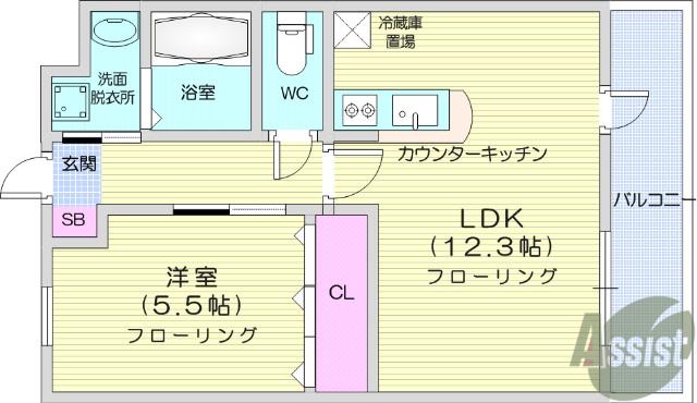 HAUSEA小松島(1LDK/1階)の間取り写真