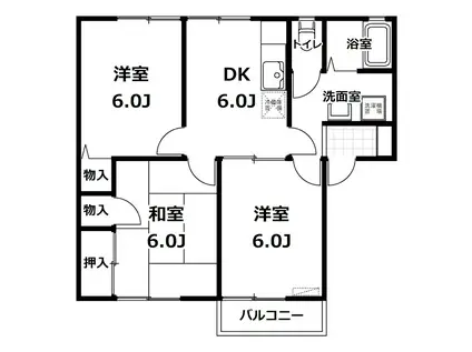 サンハイム B棟(3DK/1階)の間取り写真