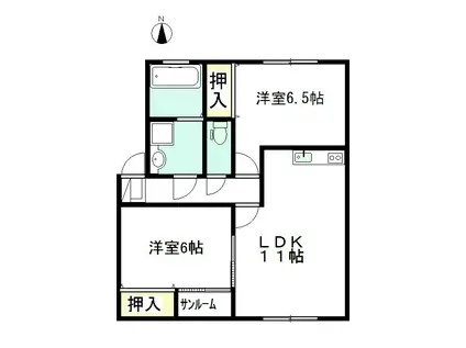 ラフィーネB(2LDK/1階)の間取り写真