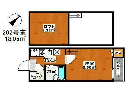 フルーヴHIRAO(1K/2階)の間取り写真