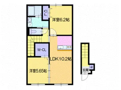 クラージュマロンB(2LDK/2階)の間取り写真