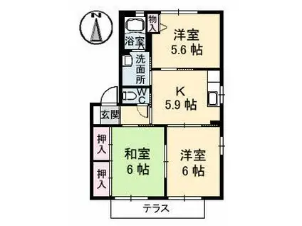 スパ・バリュージュ21 B棟(3K/1階)の間取り写真