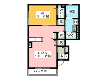 ホワイト(1LDK/1階)の間取り写真