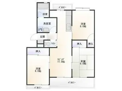 桜台マンション(3LDK/3階)の間取り写真