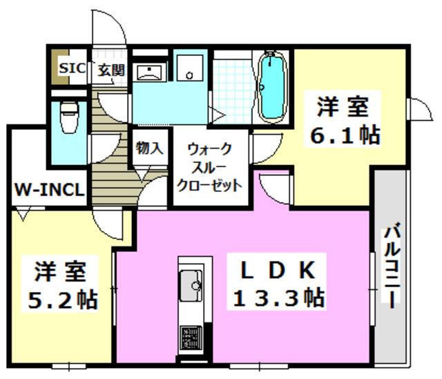 AZUR上中条(2LDK/1階)の間取り写真